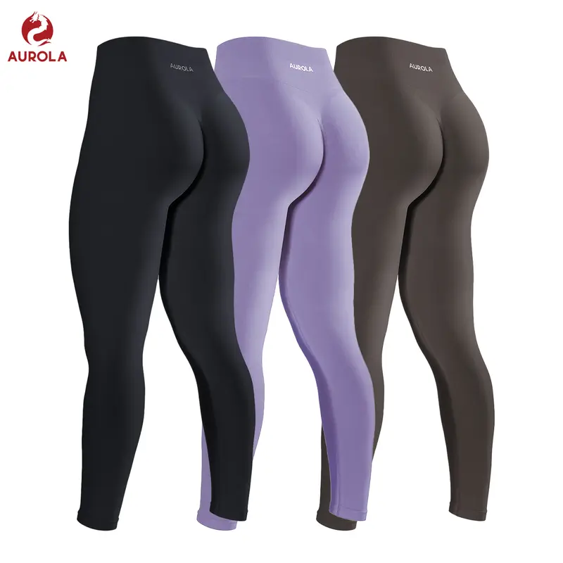AUROLA 3 Pieces Pack Set Dream Collection Workout Leggings for Women High Waist Seamless Scrunch Athletic Running Gym Fitness Active Pants
