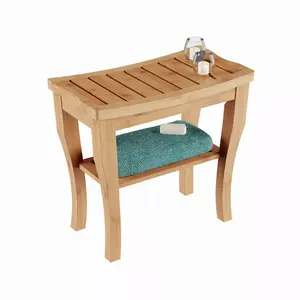 Stools & Benches Bamboo Shower Bench Stool Wood with Storage Shelf Seating for Bathroom