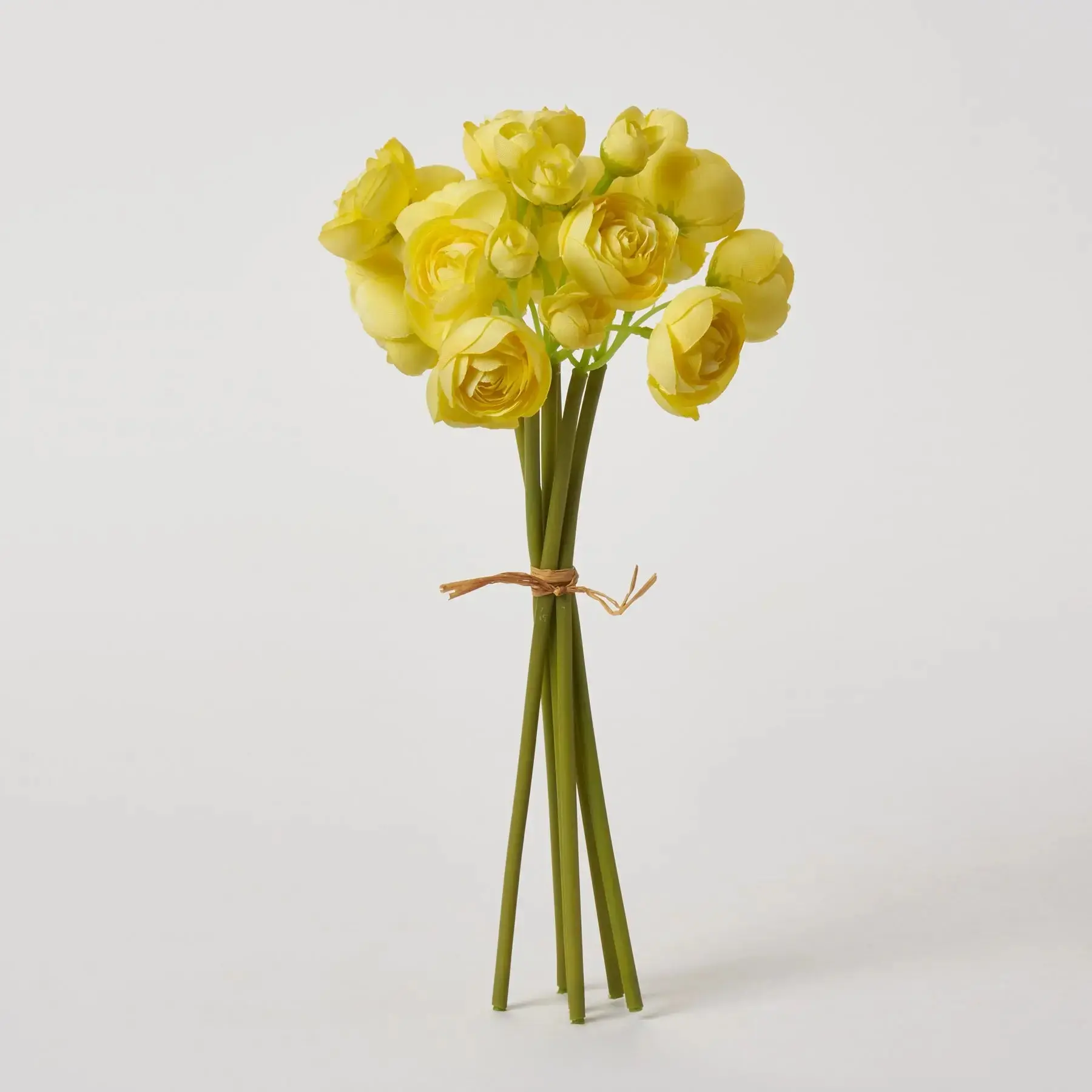 Elegant Lemon Yellow Silk Ranunculus Bouquet - 6 Small Bloom & Bud Stems, 11" Decorative Flowers for Home Decor, Room Decor Accent