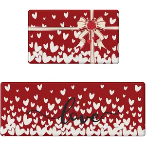 AMM Valentine's Day Kitchen Rugs Set of 2, Bowknot Love Heart Kitchen Mats for Floor Anti Fatigue, Valentines Kitchen Decor, Non Slip Cushioned Memory Foam Kitchen Mat for Anniversary Wedding