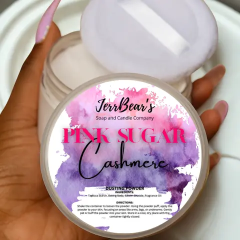 JerrBear's Custom Scented Talc-Free Body Dusting Powder - 4oz Full Size, Gentle, Fine, Fluffy, Moisturizing for Sensitive Skin, Bath & Beauty Care with Sugar, Lemon, Grape & Fragrances (Jasmine, Cherry, Violet, Coconut, Vanilla, Amber, Strawberry, Peach)