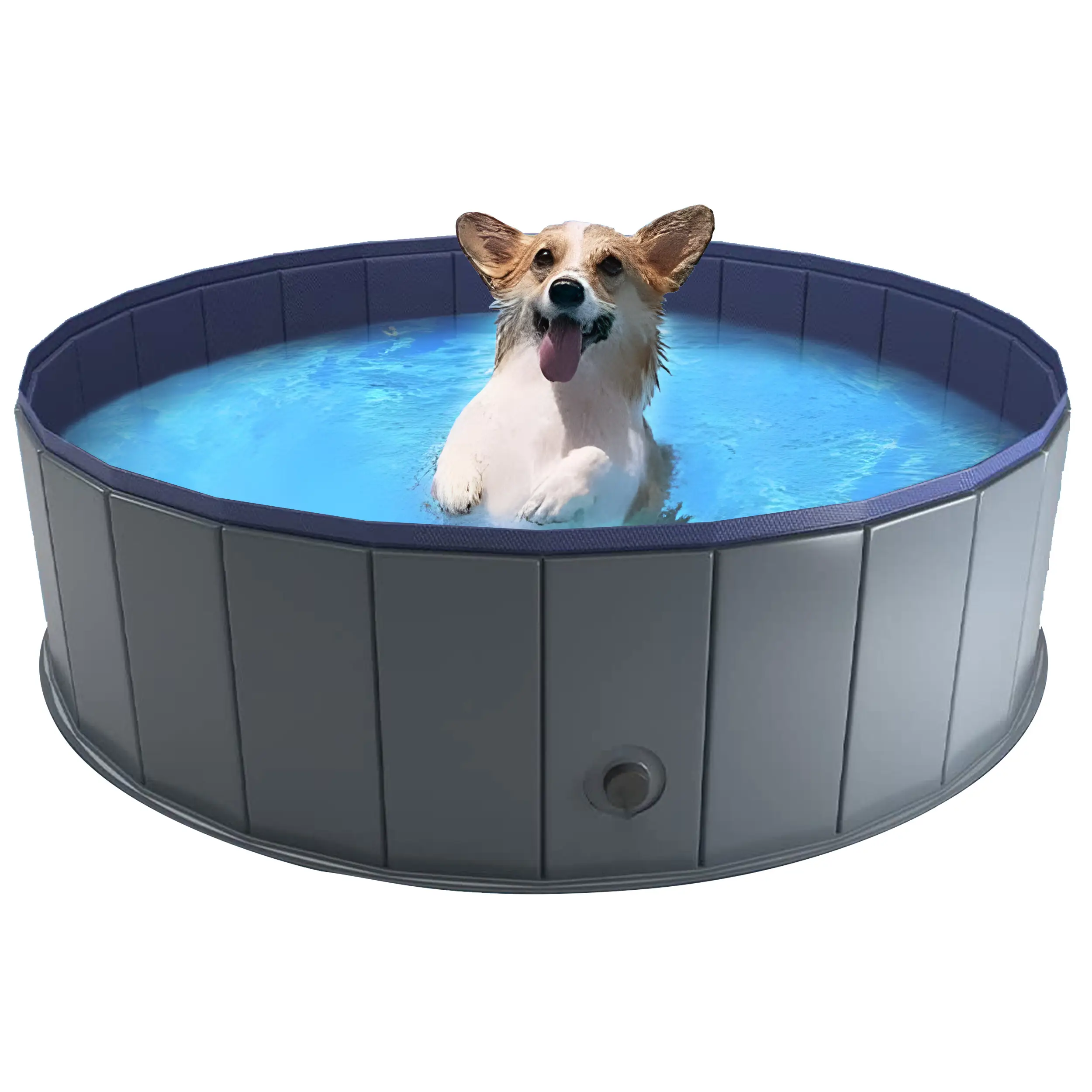 MALFT Gray Foldable Dog Pool, Collapsible Hard Plastic Pet Swimming Pool, Portable Bath Tub for Pets & Kids, Non Inflatable Compact Design, Durable PV
