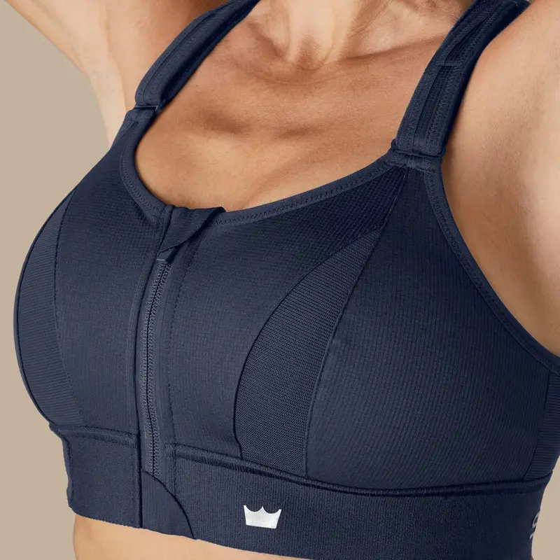SHEFIT Women's Ultimate High Impact Sports Bra - Nylon Activewear Vibes, Everyday Active, Wirefree, Padded, Convertible Straps, X/H Back, 15” Lift, Hook and Eye, Adjustable Chest Compression, Fitted Athletic for Gym Workouts, Zipper Garage