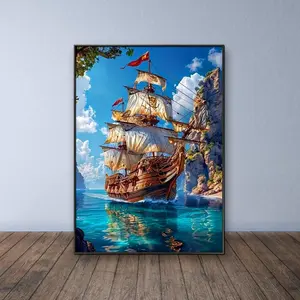 Sailing Ship Pattern DIY Diamond Arts Colorful Painting Kit without Frame, DIY 5D Diamond Arts Colorful Painting Kit, Wall Art Decor for Home Living Room Bedroom, DIY Kits