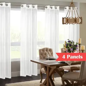 Set of 4 Panels White Sheer Curtains - Lightweight Soft Window Treatment for Bedroom, Kitchen, Living Room & Grommet Installation, 63 84 95 108 inches Length