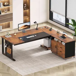 SEDETA 71 Inch Executive Desk with Rolling File Cabinet Office Computer Desk with Drawers Shelves Power Outlets CPU Stand Pegboard Wooden Table