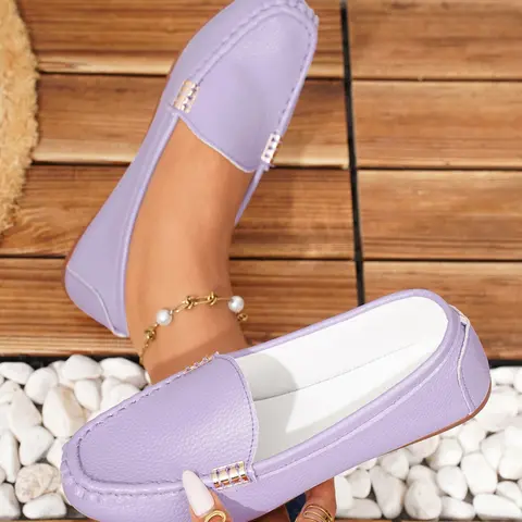Women's Classic Plain Flat Shoes, Fashionable and Sexy, High-End Side Metal Chain Decoration, Comfortable Casual Loafers, Slip On Shoes