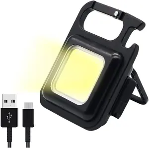Cob Keychain Work Light EDC Rechargeable Foldable Flashlight with Bottle Opener for Camping Car Repair Hiking Power Outage Pet Walking Emergency