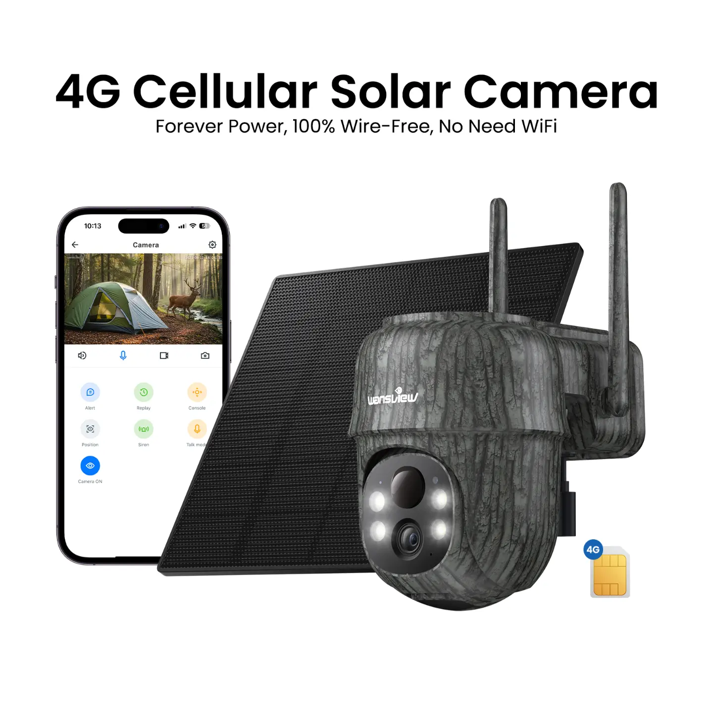 Wansview Wireless 4G LTE Solar Security Camera B6-4g, No WiFi Needed, 2K HD with Color Night Vision, 360° Pan/Tilt, Built-in SIM with 7-Day Data Trial, AI Human Detection,  Motion Alerts, IP65 Outdoor Camera for Farm, Truck, RV, Job Site