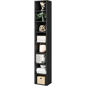 71 Inches Tall Narrow Bookcase, 8-Tier Slim CD DVD Media Tower Rack, Corner Bookshelf with Adjustable Shelves, Cube Skinny Bookshelf for  Office Small Space, Black