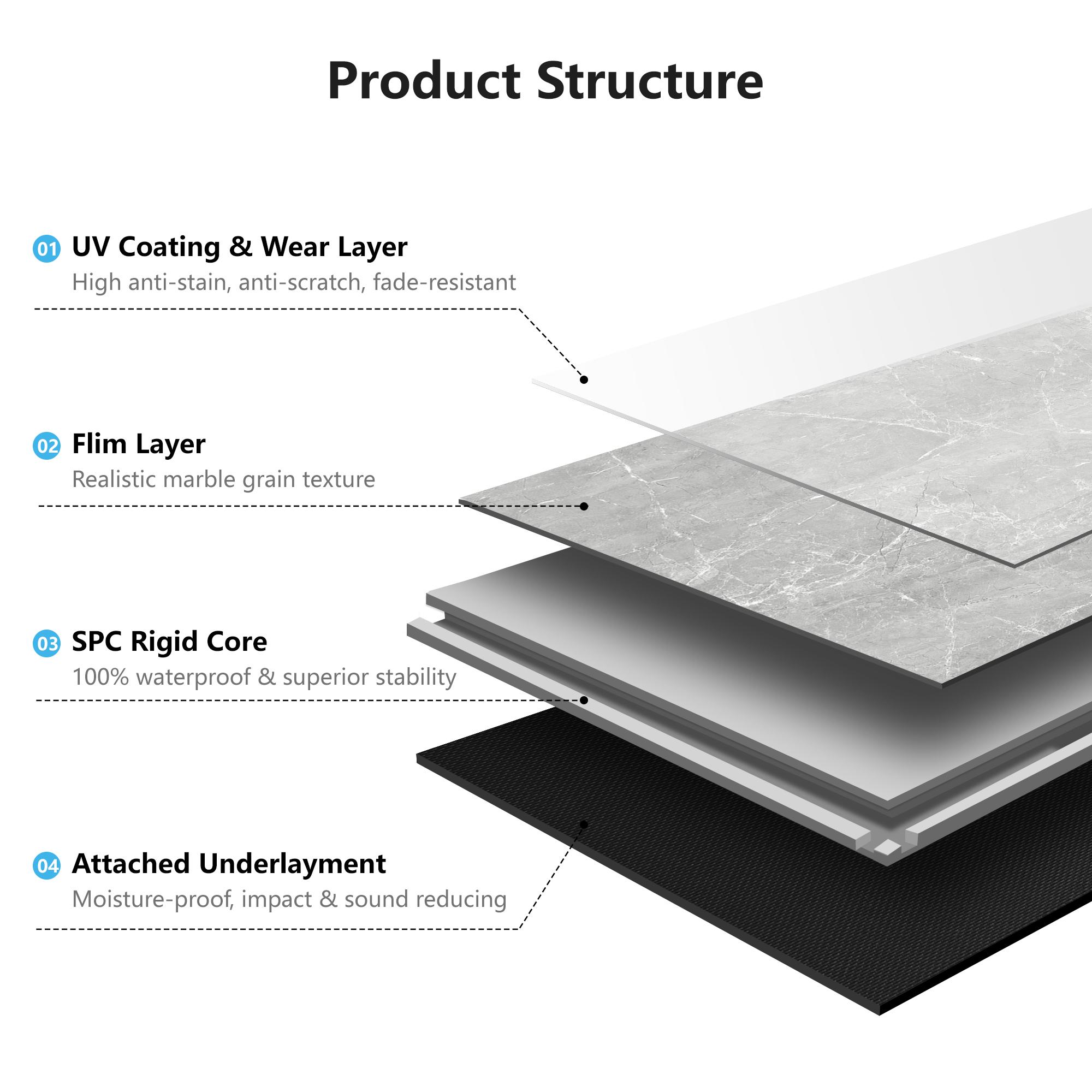 Art3d 12-Pack 24"x12"  Click-Lock Vinyl Plank Flooring Marble Texture Waterproof Floor Tiles for Home & Office, Covers 24 Sq.Ft
