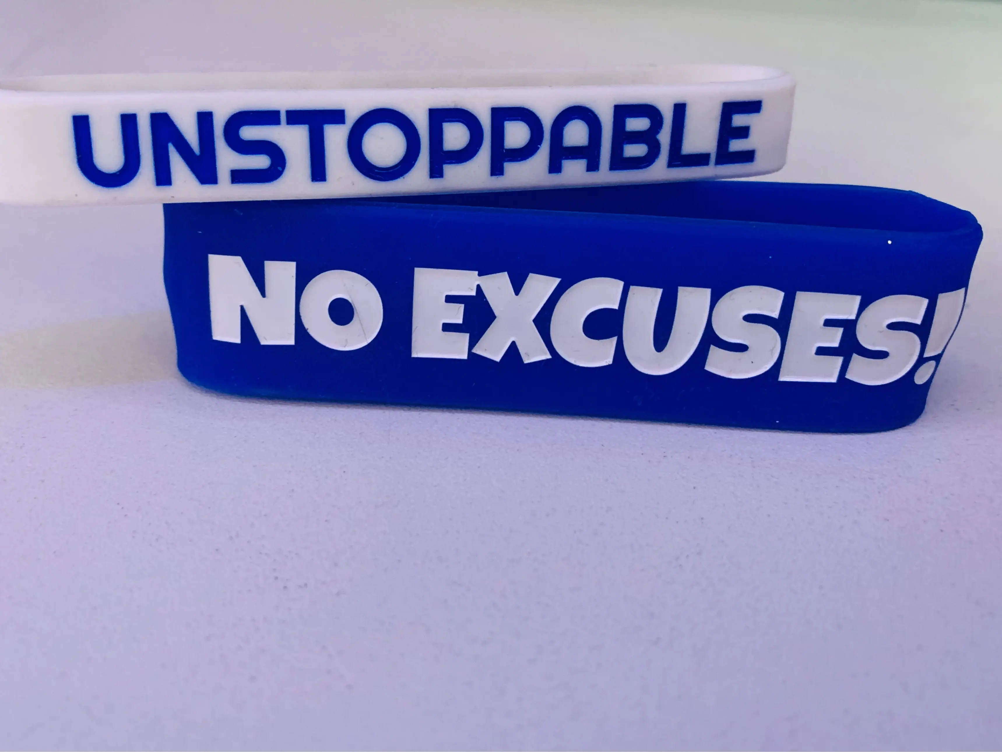 Wristbands - NO EXCUSES & BELIEVE + UNSTOPPABLE & NO EXCUSES (White w/blue & Blue w/White)