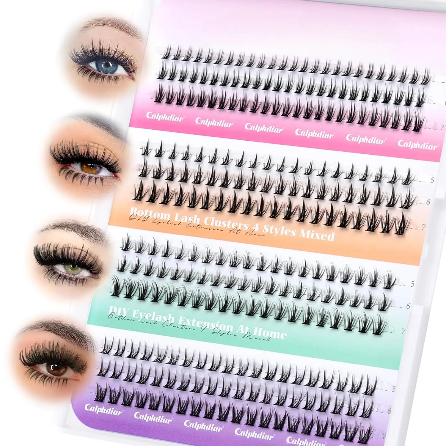 Bottom Lash Clusters DIY Eyelash Extensions 4 Styles Lower Lashes Wispy Bottom Individual Lashes 5-7mm Natural Thin Band Eyelash Clusters 225pcs for Bottom Lash Extension