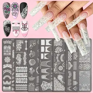 6pcs Nail Stamping Plates for Design French Nail Art Templates Printing Merry Christmas Image Stainless Stencil Tools,Stainless Steel Stencil Nail Art Stamps Geometry Template Stencils