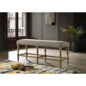 Birmingham Microfiber Upholstered Counter Height Bench with Nail Head Trim in Driftwood Finish