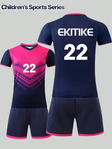 Boys' football sportswear set, featuring a pink-purple gradient ripple jersey + shorts combination, with the "EKITIKE No. 22" logo. It is suitable for both sports and casual occasions, making it an ideal choice for outdoor activities.