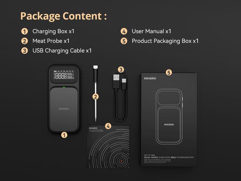 INKBIRD INT-31-BW Wireless Meat Thermometer, WiFi 5G and Bluetooth 5.4 Dual Connection, Multi-sensing Temperature Probe, NIST Approved Accuracy, High and Low Temp Alarms with Cooking Time Estimator