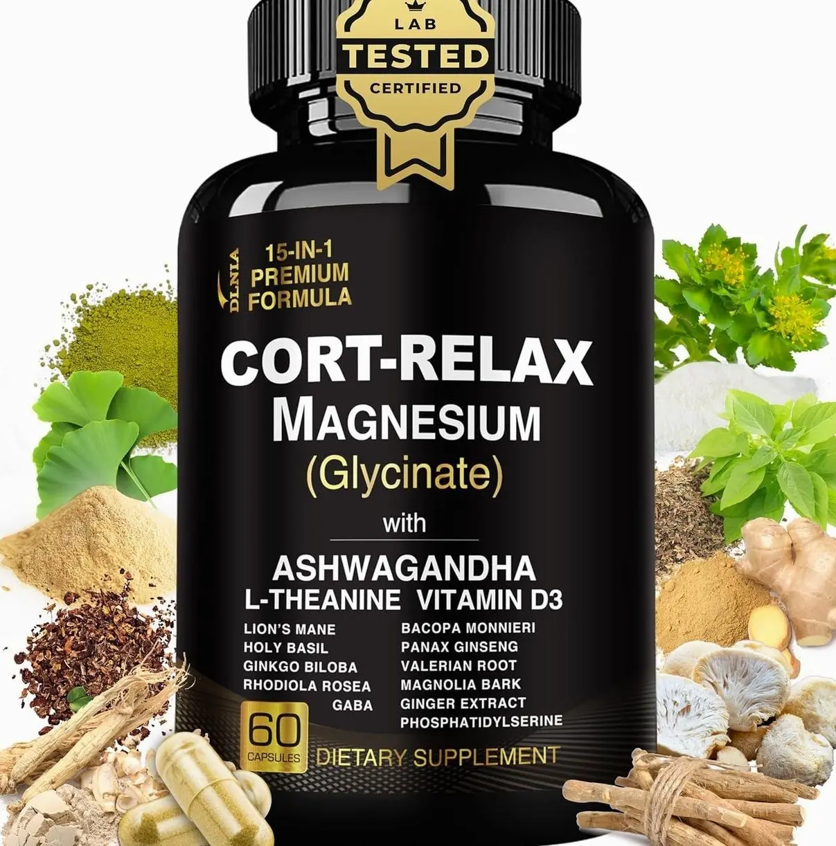 Super Calm Cortisol Supplements for Women & Men with Magnesium Glycinate, Ashwagandha, L-Theanine, Phosphatidylserine, Ginkgo & Lions Mane for Calm, Focus, Mental Clarity, Relaxation, Sleep, Energy