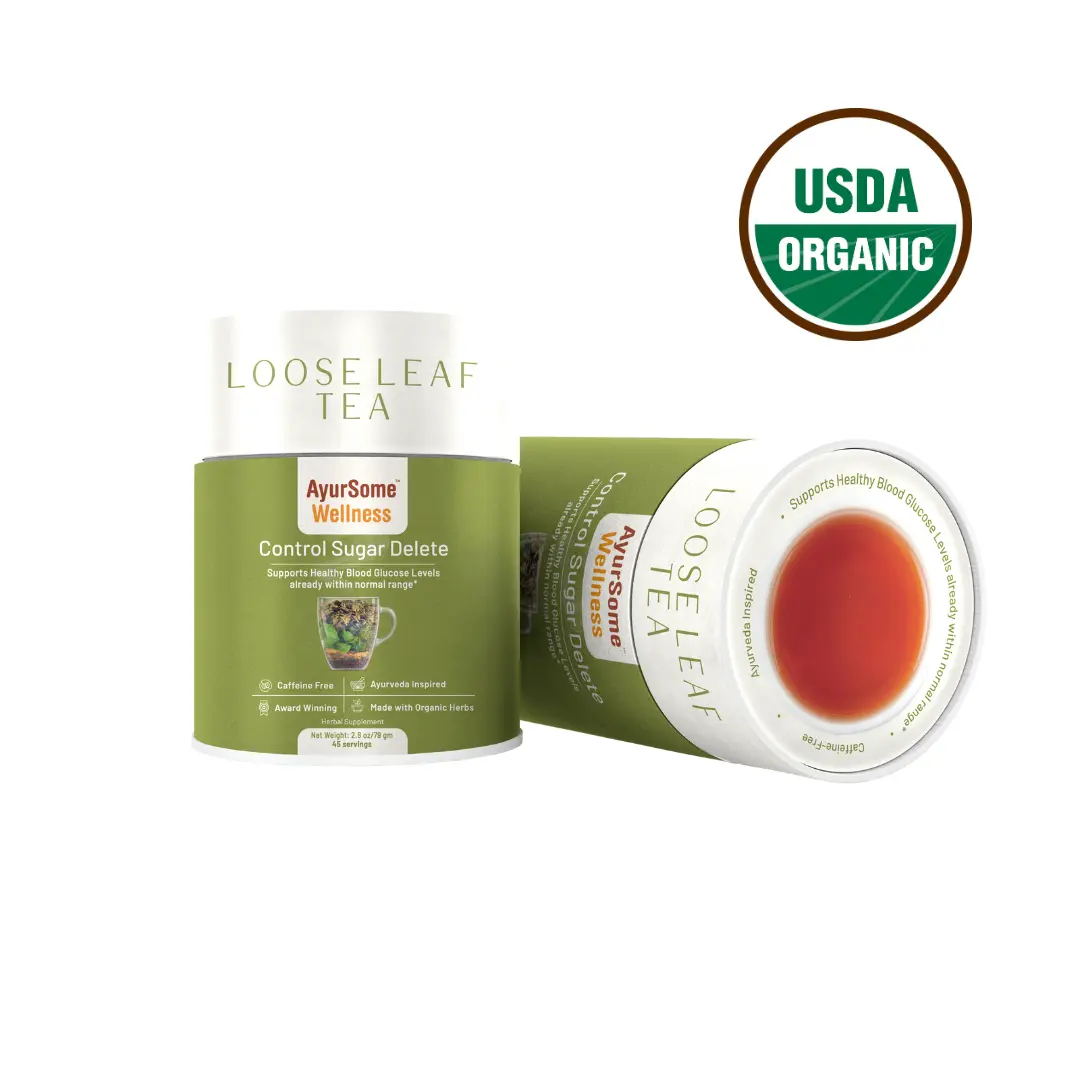 AyurSome Wellness Control Sugar Delete Gymnema Tea Blend USDA Organic Loose Leaf Tea for Managing Sugar Cravings & Maintaining Blood Glucose Levels Natural Beverage