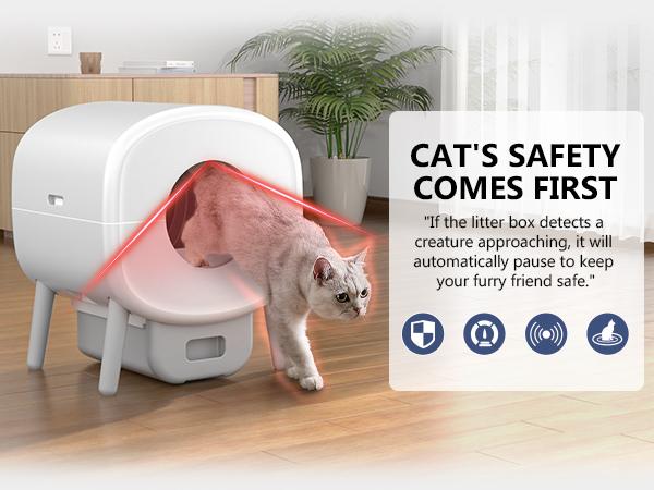 Self-Cleaning Cat Litter Box Automatic Self Cleaning Litter Box for Multiple Cats with Safety Protection and App Control