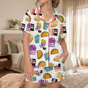 Taco Bell Pajamas, Taco Bell 90s Sleepwear Set, Pajama Shorts, Satin Pajamas, Funny Taco PJs for Food Lovers