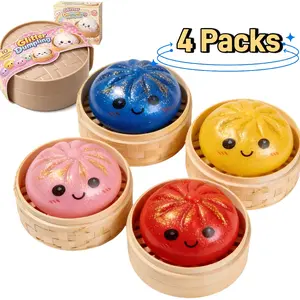4pcs Glitter Dumpling Squishy - Random Dumpling Squishy Mystery Box, 10 Colors Dumplings Squishy Toy, More Surprises