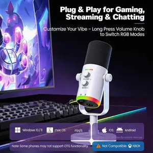 YU7 Dynamic RGB Cupcake Microphone, High-Quality Audio Tripod Mic, Wired Plug-and-Play USB Streaming Mic for Streaming & Gaming, Smartphone-Compatible with RGB Lights