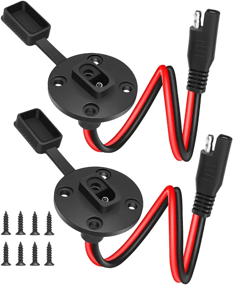 2-Pack 12AWG SAE Extension Cable Set, Weatherproof Flush Mount Sidewall Port Power Socket with Quick Connect Plug Adapter for Solar Generator Battery Charger, Set Pack