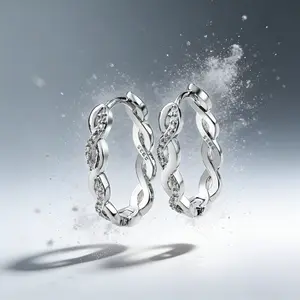 AELNEN Twisted Pave Huggie Earrings - S925 Sterling Silver Braided Crystal Hoop Earrings - Minimalist Sparkle Daily Jewelry - Gift for Her