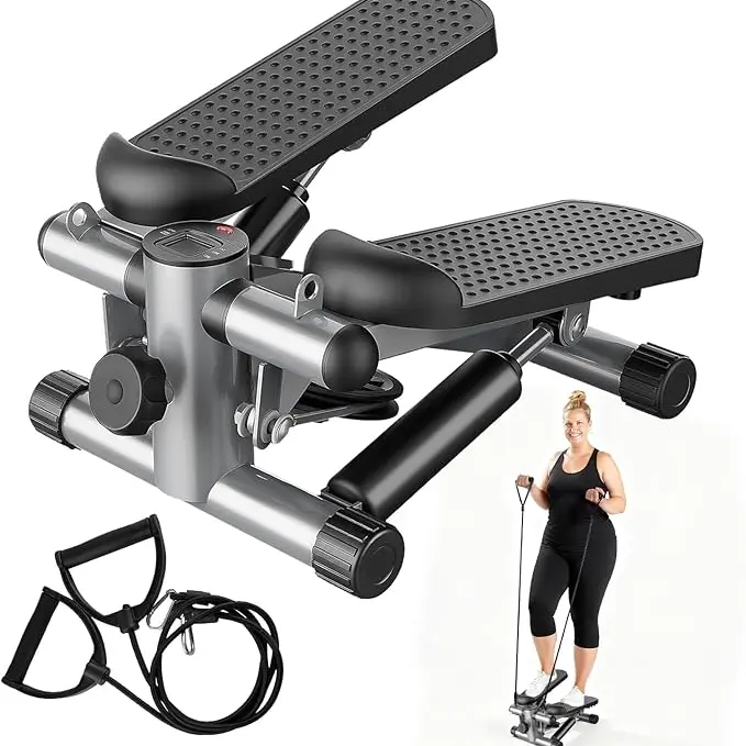 Mini Steppers with LED Display & Resistance Bands for Home Exercise Stair Step Workout Machine Portable Twist Stepper for Full Body Workout 360LBS Capacity