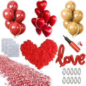 50 count Love Balloons and Heart Balloons Kit&2000 PCS Silk Rose Petals 42Inch I Love You Balloon  Balloons Romantic Decoration Kit Double-Layer Easy to Use for Valentine Day Party Decorations