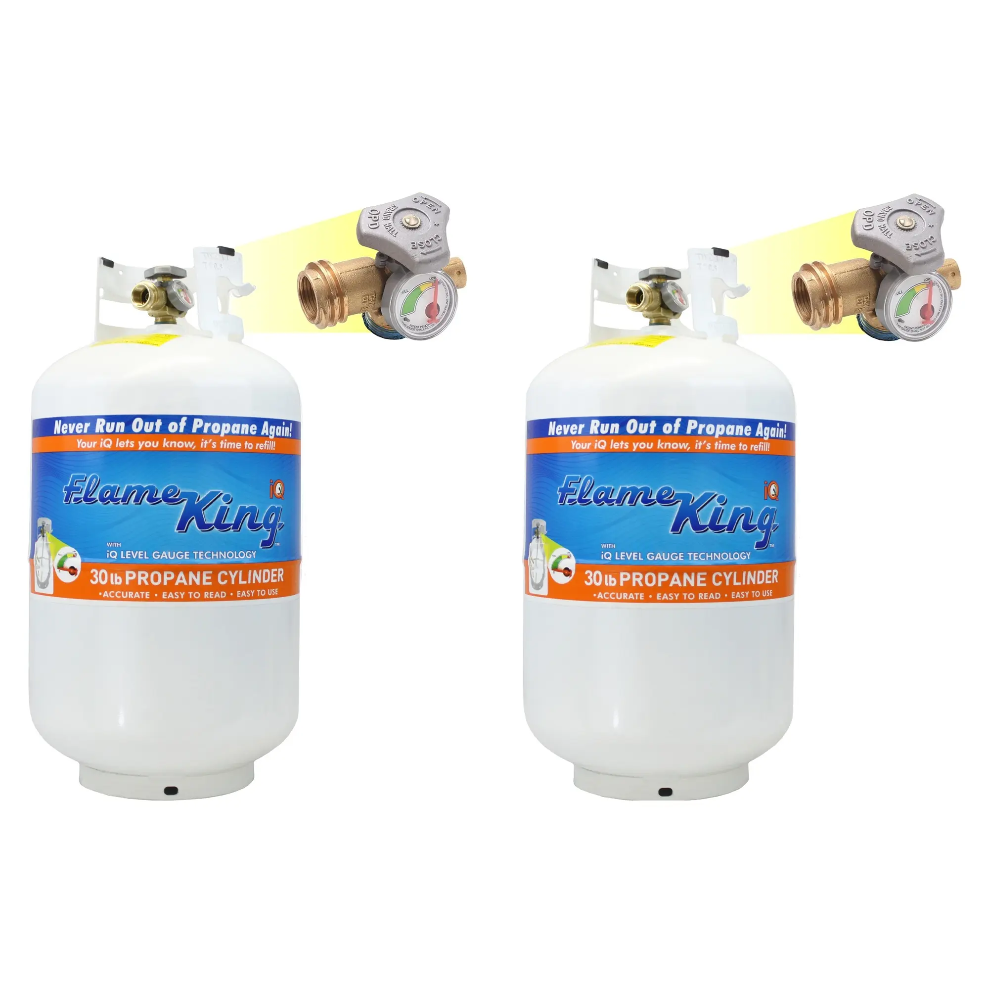 Flame King (2pack) 30LB EMTPY Steel Propane Tank LP Cylinder with Gauge and OPD Valve for Grills and BBQs, Camping, Fishing, & Outdoor Activities