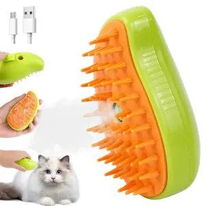 PetGroomer Cat Steam Brush 3 in 1 Silicone Massage Comb for Indoor Kittens Soft Rubber Bristles Detachable Faceplate USB Rechargeable Grooming Tool
