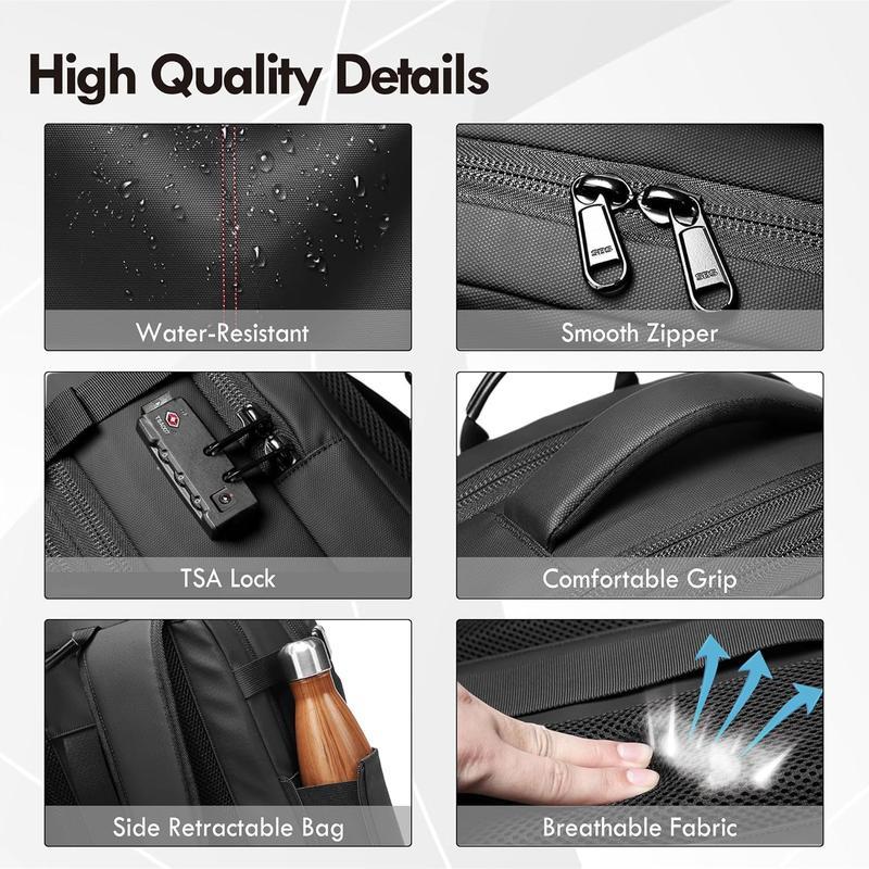 Kabaqoo Airback Vacuum Seal Compression Travel Backpack 60L Expandable Vacpack Water Resistant TSA Lock Airbag Black (Electric AirPump included)  travel accessories travel essentials Outdoorfun