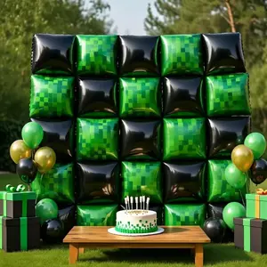 37pcs Pixel Cube Balloon Wall Kit Black & Green Metallic for Gaming Party Decor