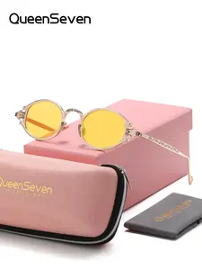 1 Pair Queenseven Unisex Oval Full Frame Sunglasses, Handcrafted Frames With Soulful Warmth, UV400
