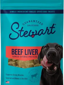 Stewart Freeze Dried Dog Treats, Beef Liver, 2 oz, Grain Free & Gluten Free, Resealable Pouch, Single Ingredient, Training Treat