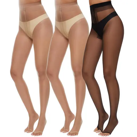 MANZI 3 Pairs Ultra Thin Toeless Pantyhose Tights for Women 10D Toe Open Control Top Pantyhose TikTokShopBlackFriday