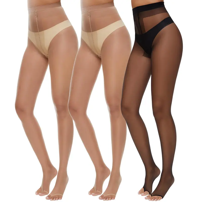 MANZI 3 Pairs Ultra Thin Toeless Pantyhose Tights for Women 10D Toe Open Control Top Pantyhose TikTokShopBlackFriday
