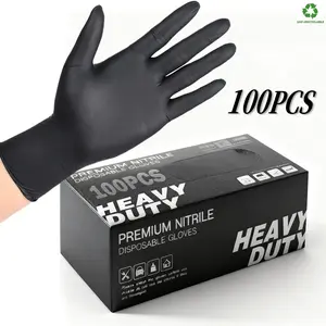 100Pcs Black Nitrile Disposable Rubber Gloves – Heavy-Duty, Latex-Free, Food-Safe, Tear-Resistant | Perfect for Kitchen Cleaning, Hair Dye, Automotive, Pet Care