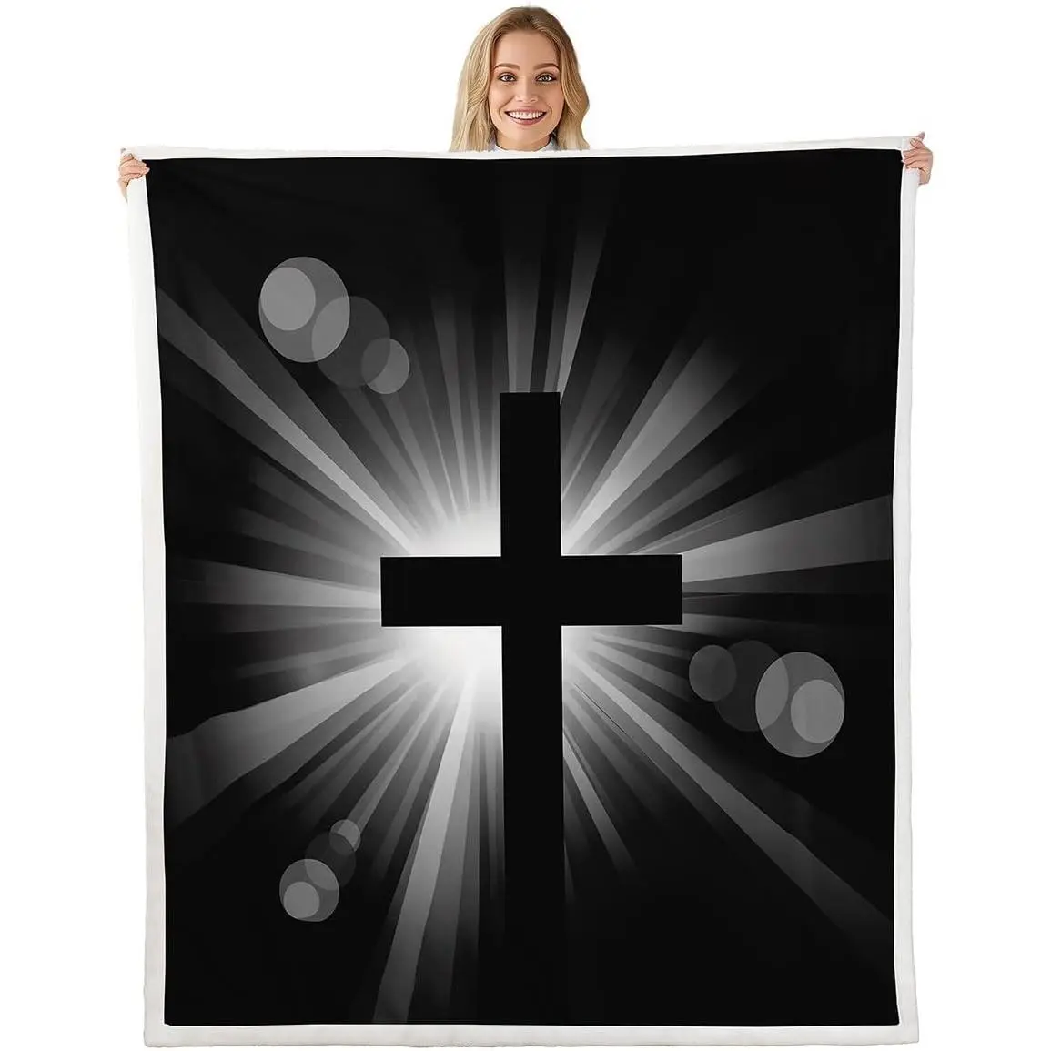 3D Cross Print Blanket Adults Holy Cross Fleece Blankets Western Throw Blanket Christian Exotic Sherpa Blanket,Black