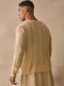 Men's Hollow Out Knit Sweater V-Neck Casual Top, Spring & Fall Fashion, Old Money Style, Vacation Wear, Comfortable Pullover
