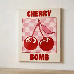 Cherry Pattern Canvas Wall Art, Unframed Modern Painting, Minimalist Fruit Design Poster, Living Room Bedroom Decor, Apartment Aesthetic Wall Decor, Cute Home Artwork