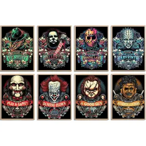 8 Pack   Painting Kits, Halloween Scary  Art Kits for Adults, 5D  Art Painting Kits for Room Bedroom Living Room Bathroom Decor, Christmas Gifts, 12x16 Inch