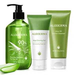 Aloderma Oil Controlling Set, 3 pcs - Aloe Clearing Gel, Oil Controlling Cleanser, Aloe Vera Gel + Tea Tree Oil