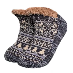 Unisex Fleece Lined Floor Socks Non-Slip Knitted Slipper Socks with Gripper Sole Warm Cozy Indoor House Slipper Socks for Men and Women