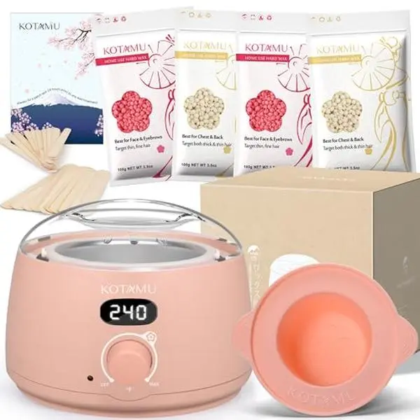 KOTAMU Waxing Kit with Hard Wax Beads for At-Home Hair Removal, Gentle Formula for Sensitive Skin, Face, Body, Bikini - For Women & Men, Home Waxing
