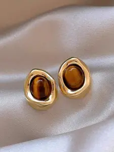 Elegant Mini Asymmetric Geometric Resin Earrings, Women's Daily Jewelry Accessories, Stylish Imitation Amber Design