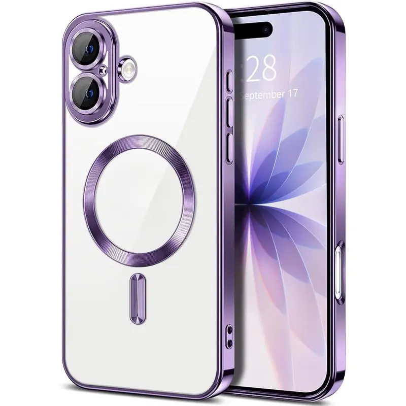 Phone case for iPhone 18 pro max 17 16 15 14 13 12 11 pro max plus, Compatible with Magsafe, phone cases for iphone 17 pro max , Magnetic Clear Case with Built-in Camera Lens Protector Plating Edge Slim Soft TPU Cover Protective ,cute phone cases