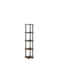 Furinno TURN-N-TUBE Corner Shelf, 5-Tier Corner Bookshelf, Open Storage Shelves, for Organization and Storage, Living Room, Home Office, Garage, Bedroom, Amber Pine